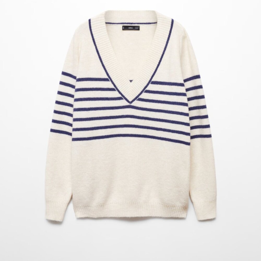 MANGO V neck striped sweater